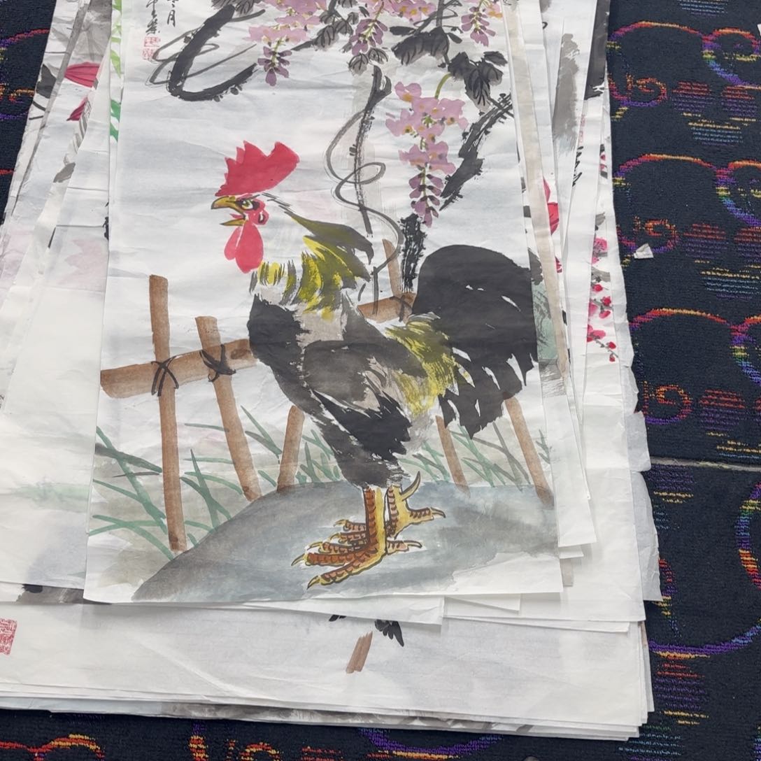 国画三尺花鸟作品朱