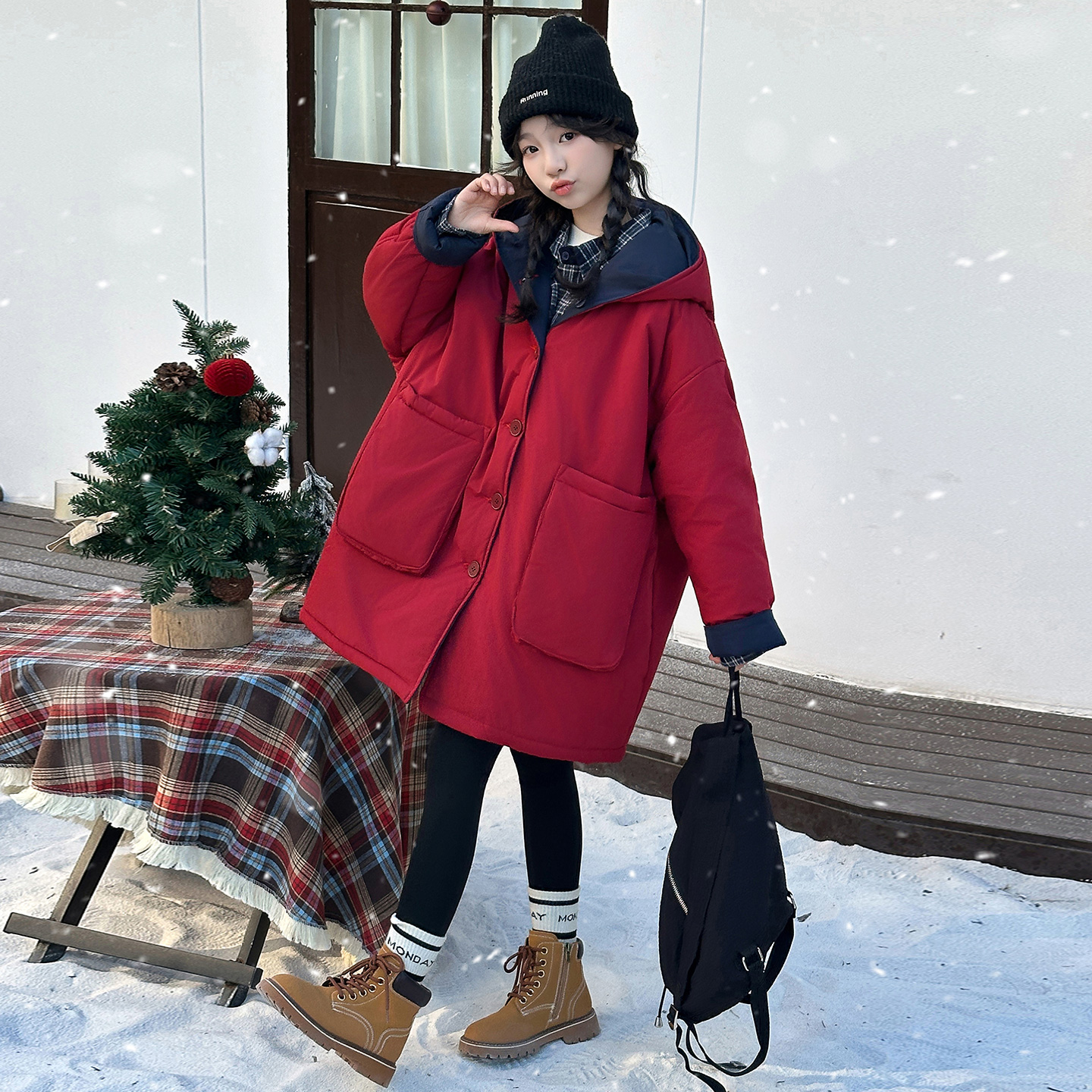 女童红色两面穿棉服大衣2025冬季新款加厚年服棉袄大儿童学生棉衣