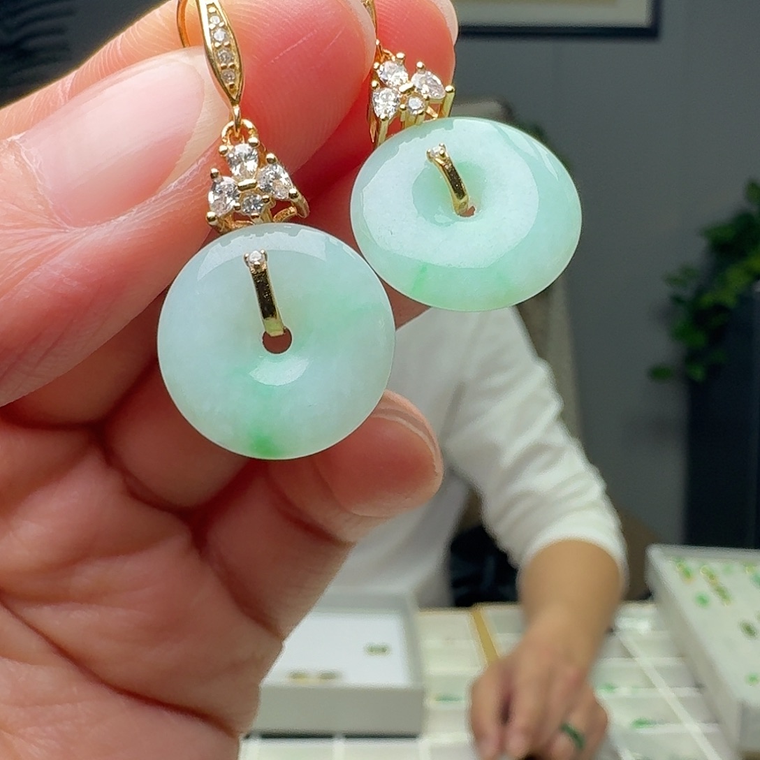 翡翠银S925镶嵌耳饰多样性发货其一