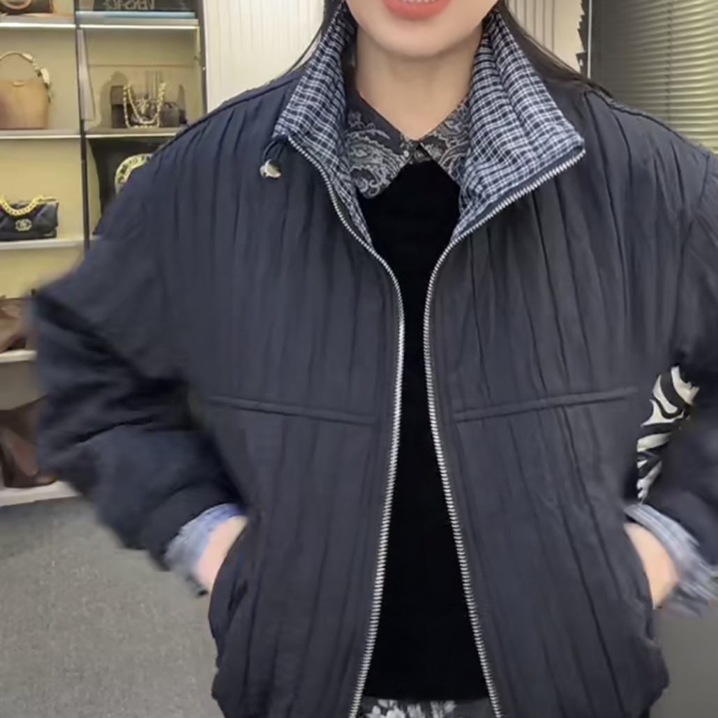 保暖宽松型棉衣短款休闲秋季薄棉外套时尚百搭潮流拼接假两件休闲