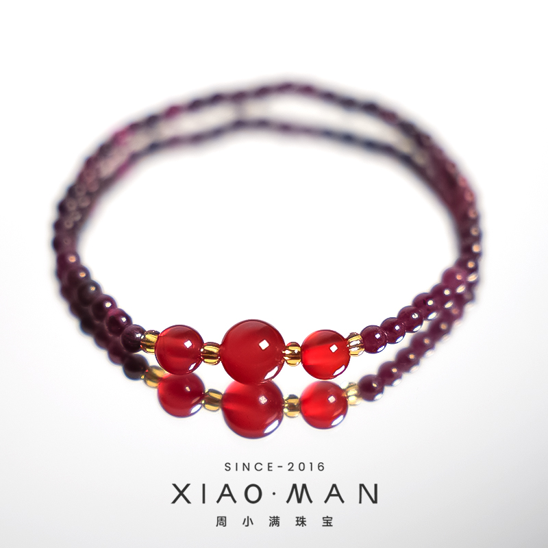 天然石榴石红色珠气质百搭女款珠串时尚设计感手串