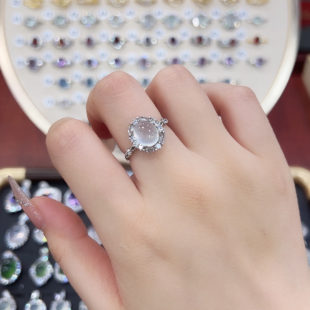 想***瓜戒指银S925镶嵌烟晶