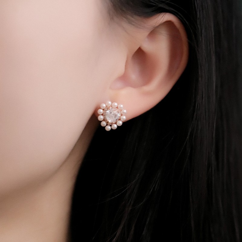 veecans 合金合成锆石耳饰 “璀璨时光”珍珠耳钉女2025年新款爆款