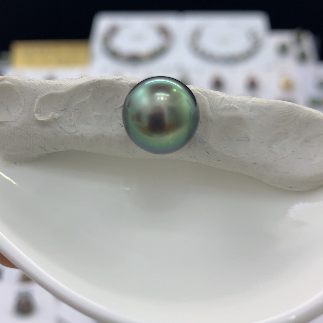 未镶嵌裸珠定制海水珍珠11.8mm极光孔雀绿