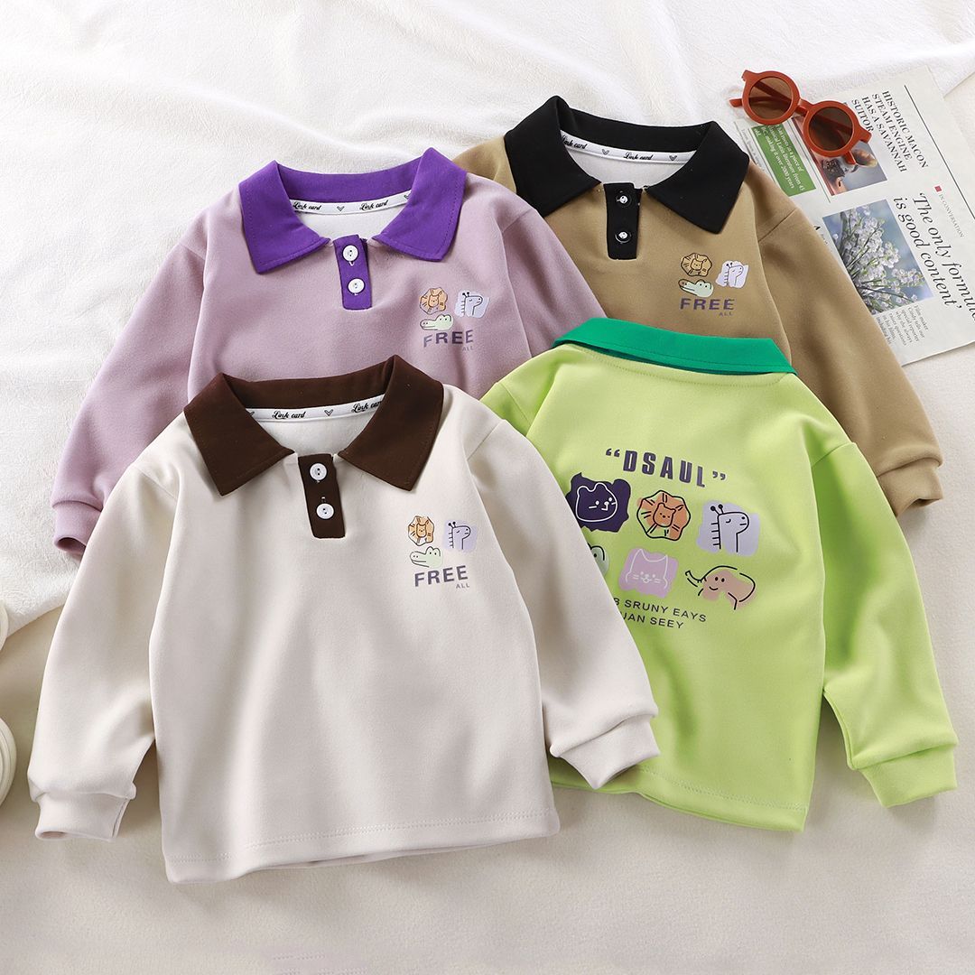 儿童新款韩版POLO衫翻领打底衫2025春季男女童外穿长袖T恤衬衫