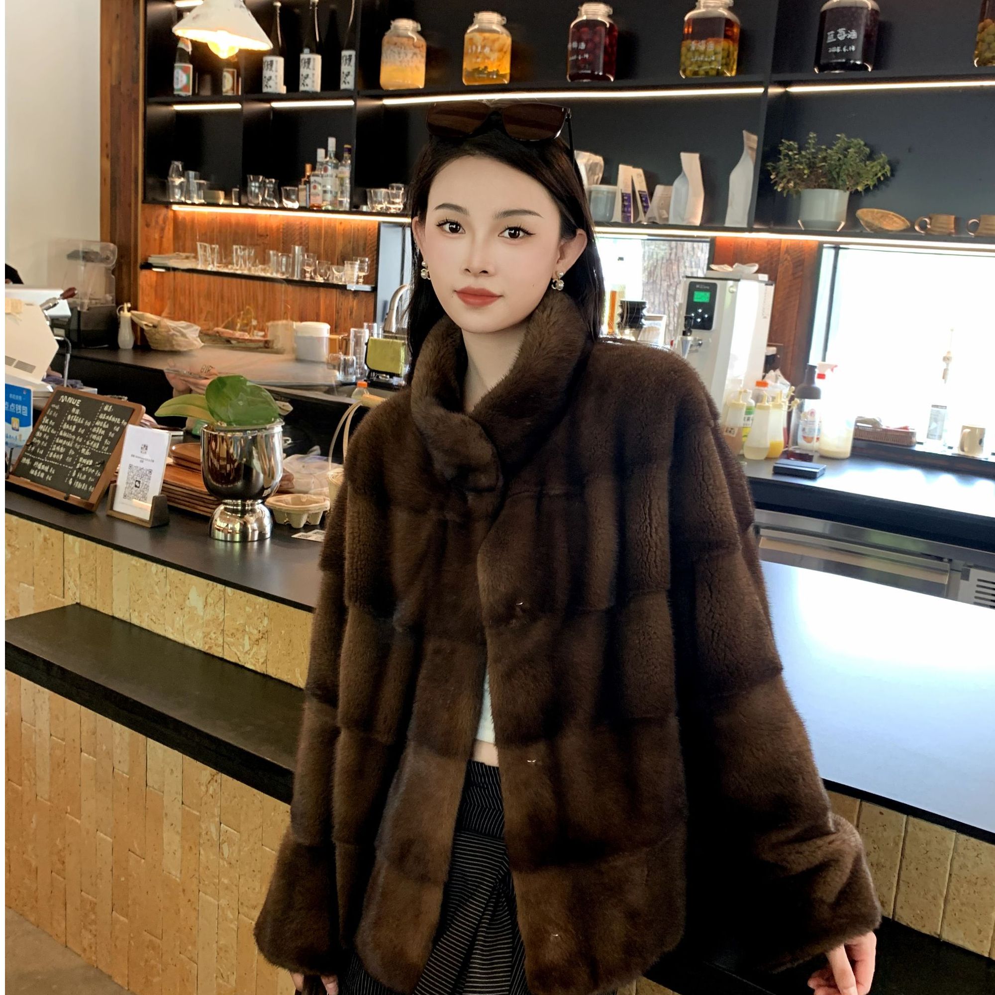 6色【小颖】WX2503立领水貂65港风整貂天鹅绒品质皮草水貂外套女