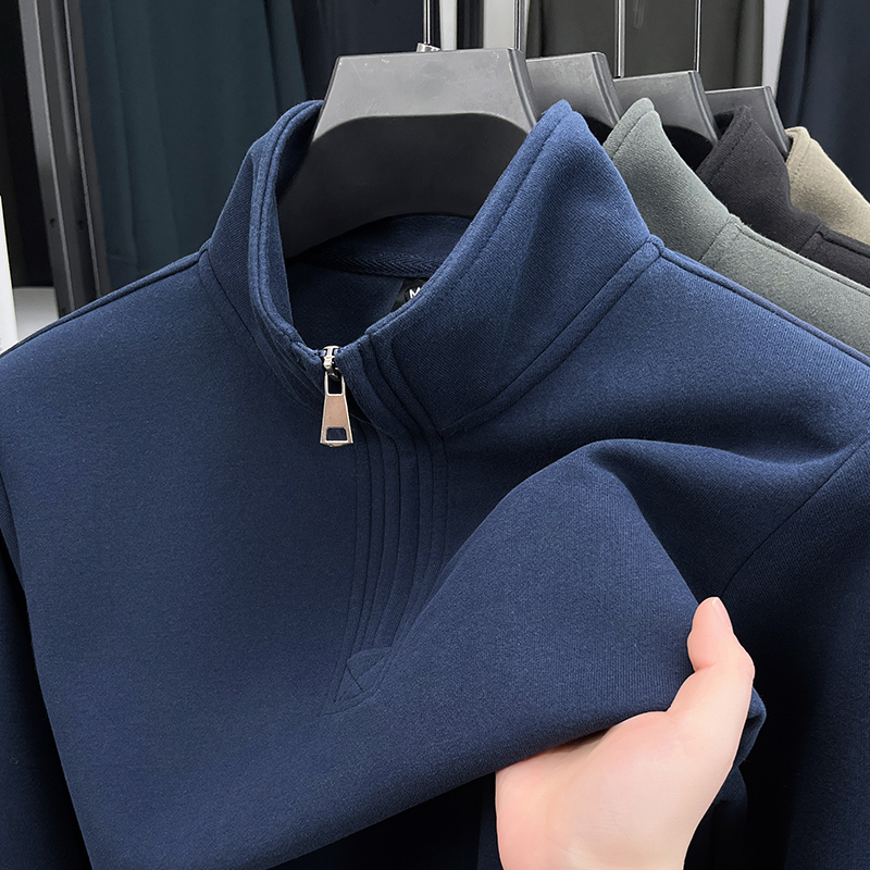 春秋季纯色休闲半拉链立领卫衣男秋季百搭套头宽松运动长袖打底衫