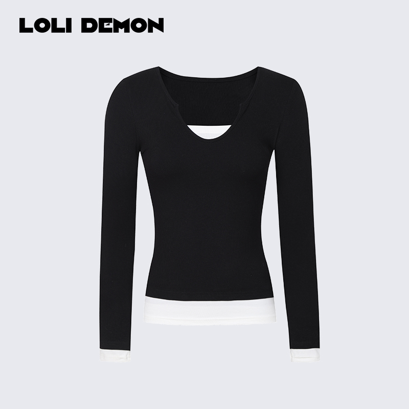 LOLI DEMON 奥利奥拼色系 假两件 baby丝感棉T恤
