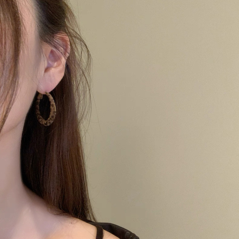黄铜布艺耳饰 复古港风豹纹丝绒圈圈耳环女耳圈耳钉辣妹素圈耳饰