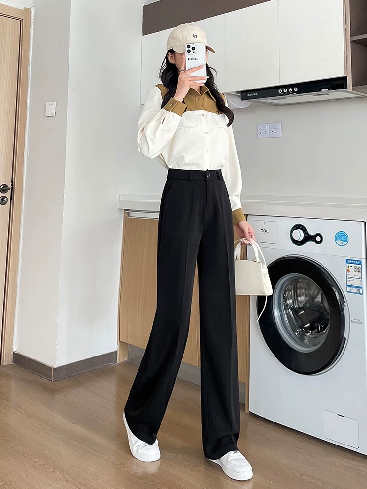 2000秋冬窄版阔腿裤女新款高腰休闲垂感宽松直筒西装裤