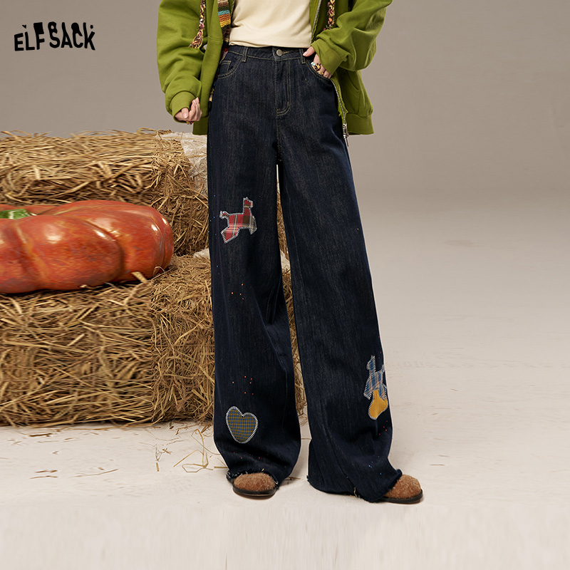 【云c专属】妖精的口袋小马贴布绣直筒牛仔裤2025秋季新款复古