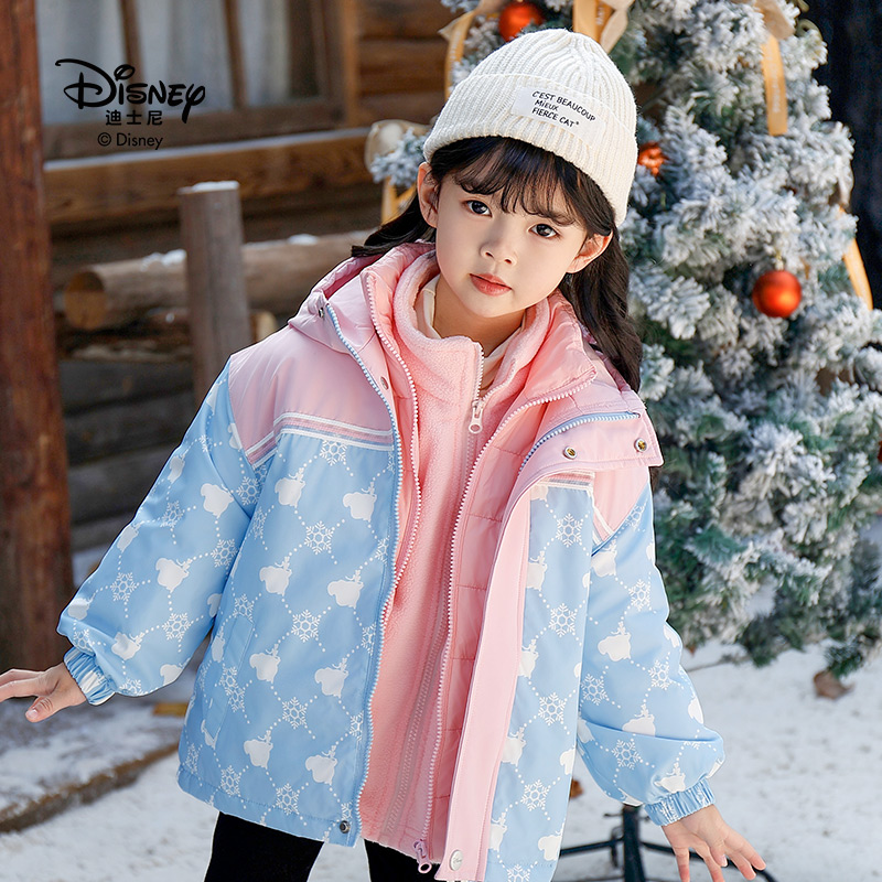 Disney/迪士尼冬季外套内胆摇粒绒外套三件冰雪公主保暖加厚户外