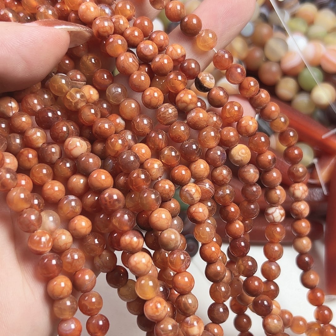 玛瑙/玉髓合金珠宝半成品A44. 南红柿子红玛瑙6mm3条