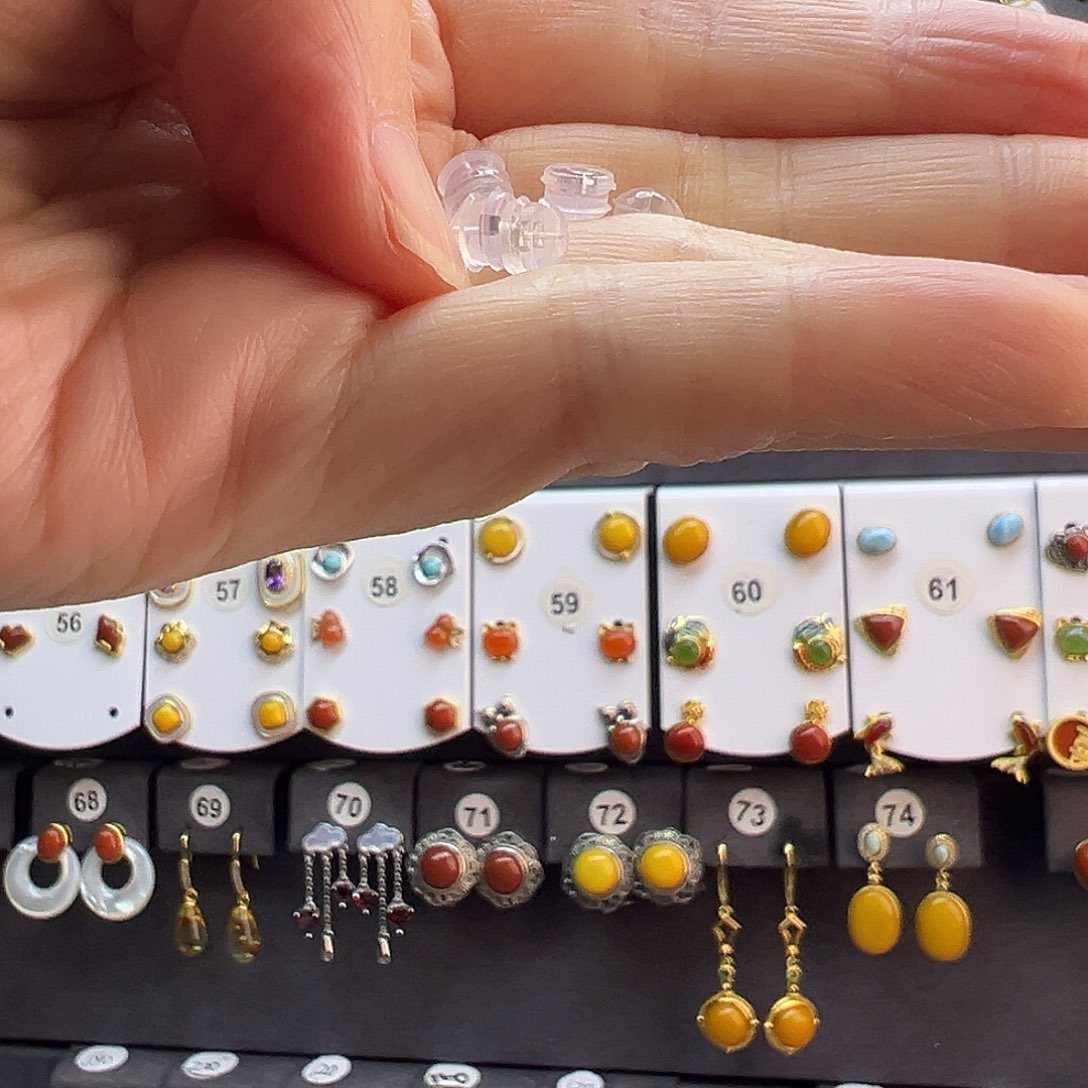 和田玉足银镶嵌戒指银耳堵