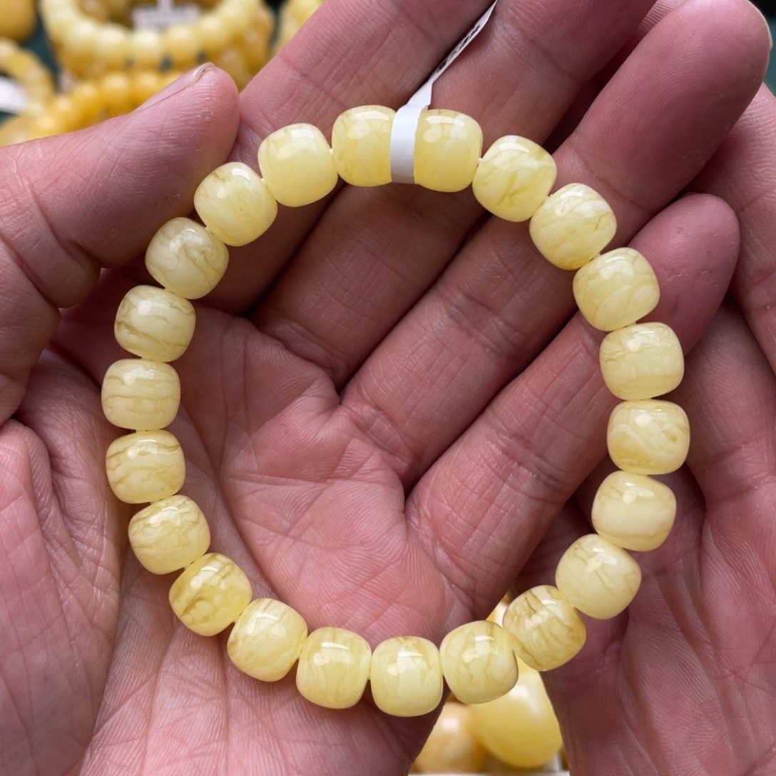 蜜蜡珠宝奇石未镶嵌10mm焦皮同料虎皮老型手串13.5