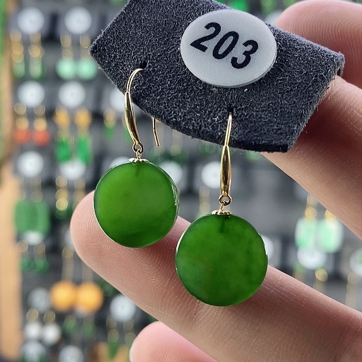 和田玉耳饰18K金镶嵌