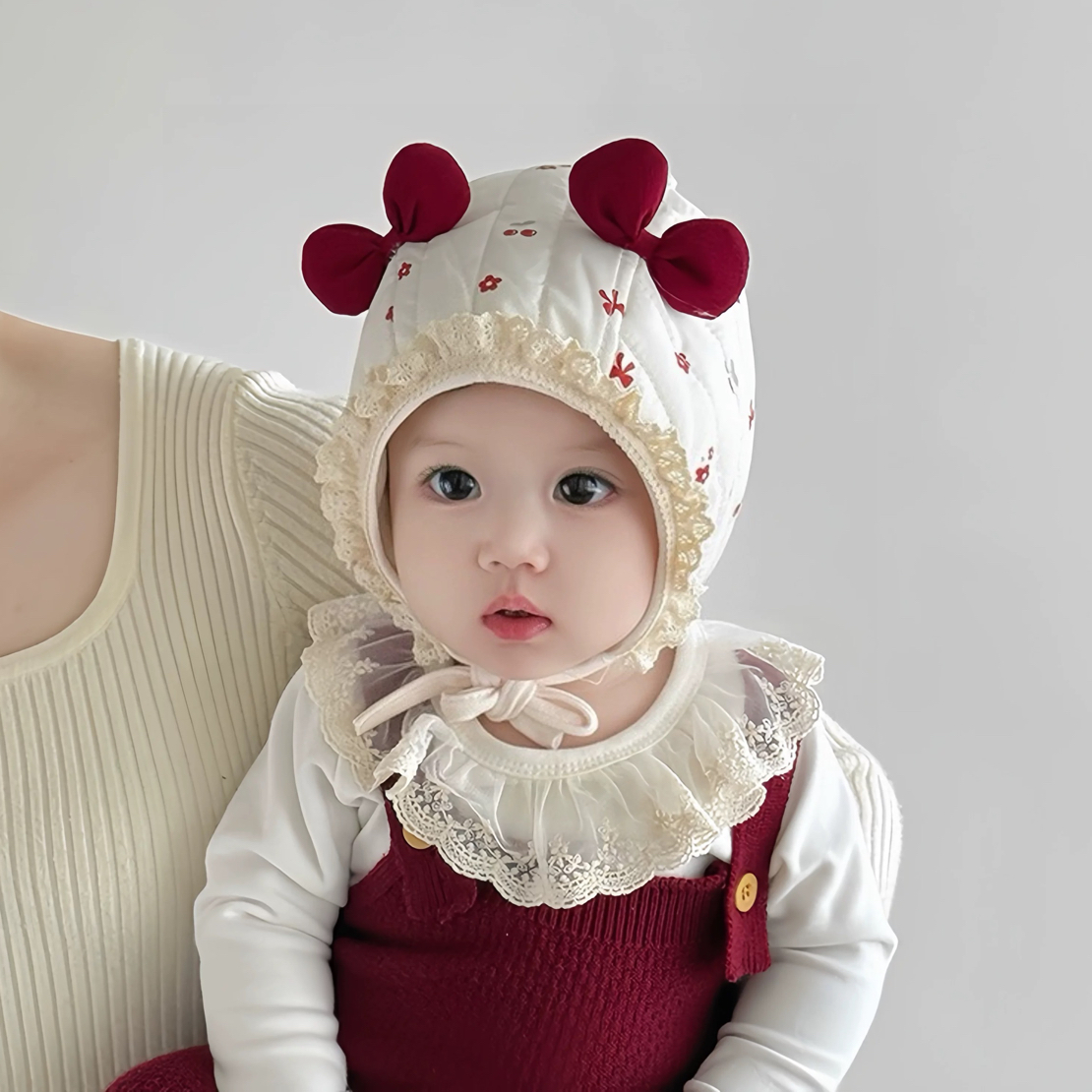 护耳帽圆顶帽子女宝保暖连体无檐公主风休闲风少女风