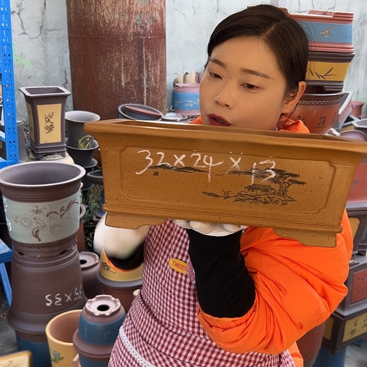 32黄金段柴烧奎面马槽花盆花盆