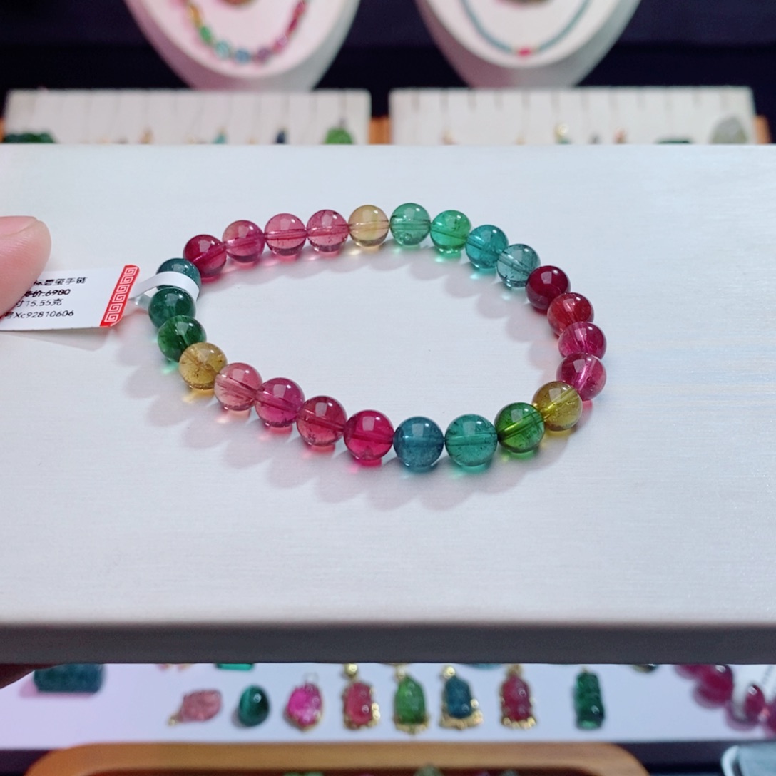 碧玺m未镶嵌碧玺彩虹手链