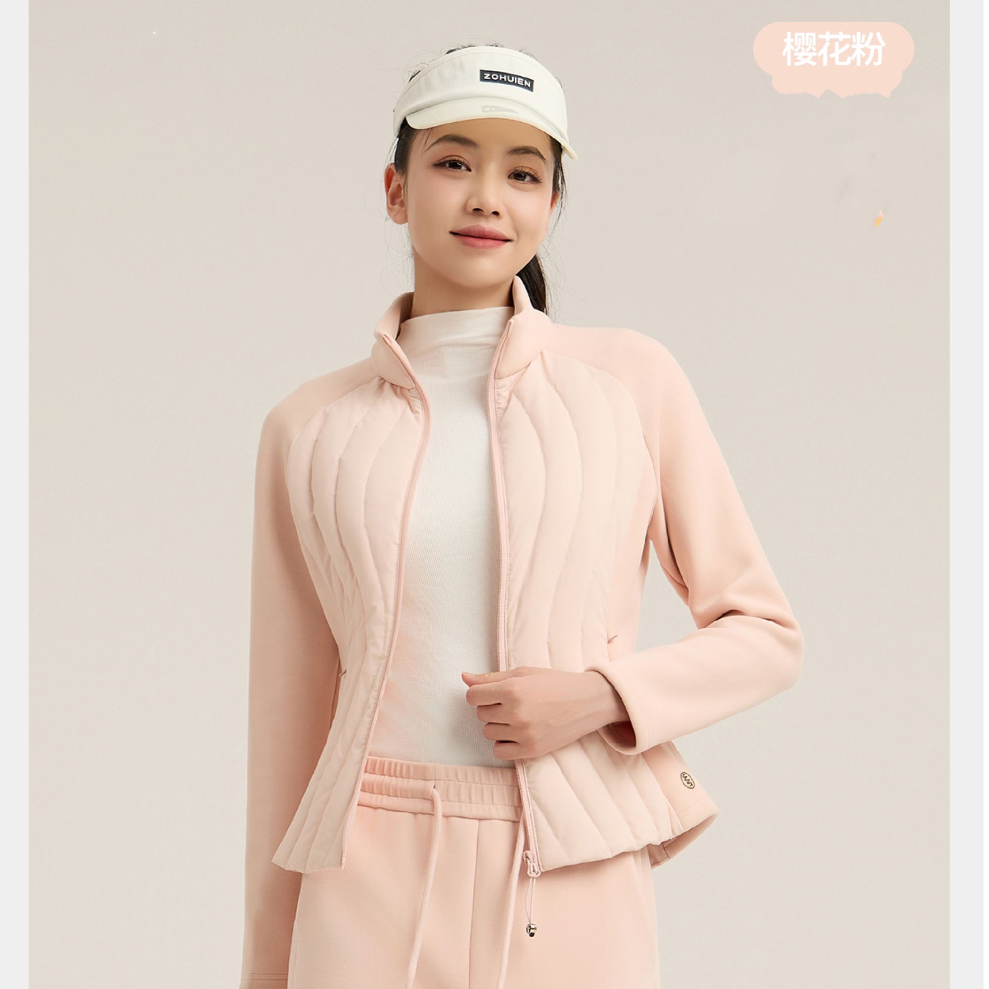 阿珂姆女式款弹力绒轻薄羽绒服运动保暖立领拼接羽绒服