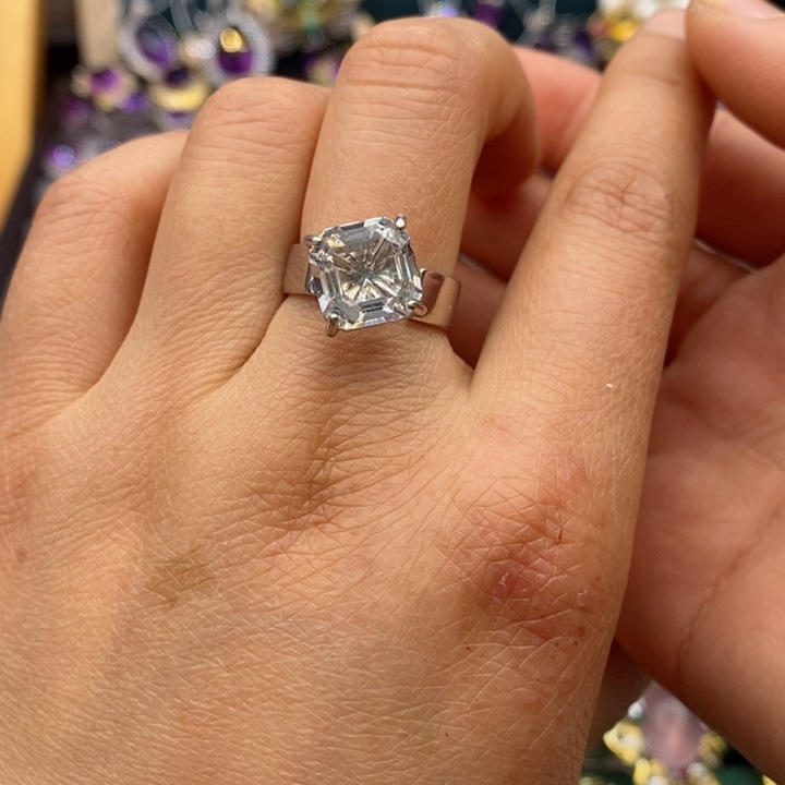 水晶戒指银S925镶嵌天然水晶戒指