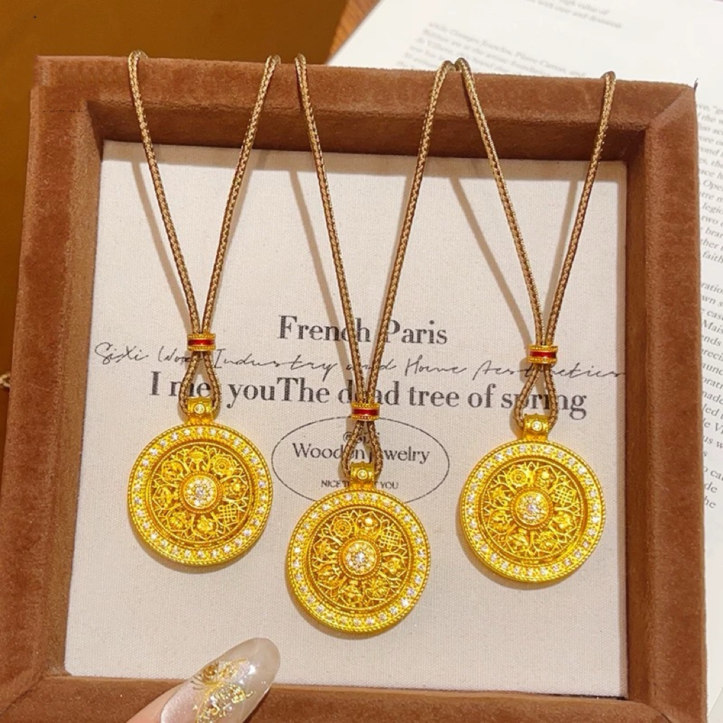 铜合金吊坠 可转动八宝罗盘吊坠编绳项链男女配饰