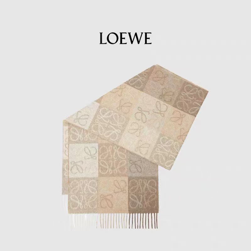 LOEWE/罗意威Anagram保暖舒适 羊毛 绒线围巾 女款 白色米色