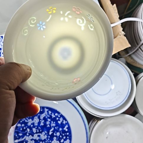 瓷玲珑七彩4.75寸吃饭碗6个微瑕疵