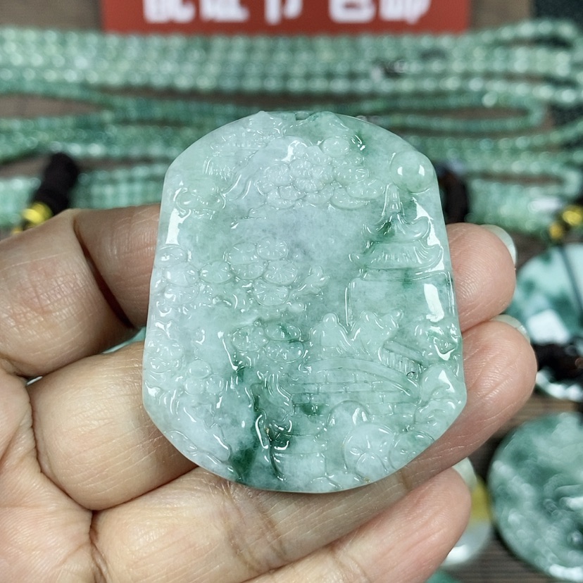 【闪购商品】翡翠颈饰未镶嵌玉吊坠翡翠玉山水牌