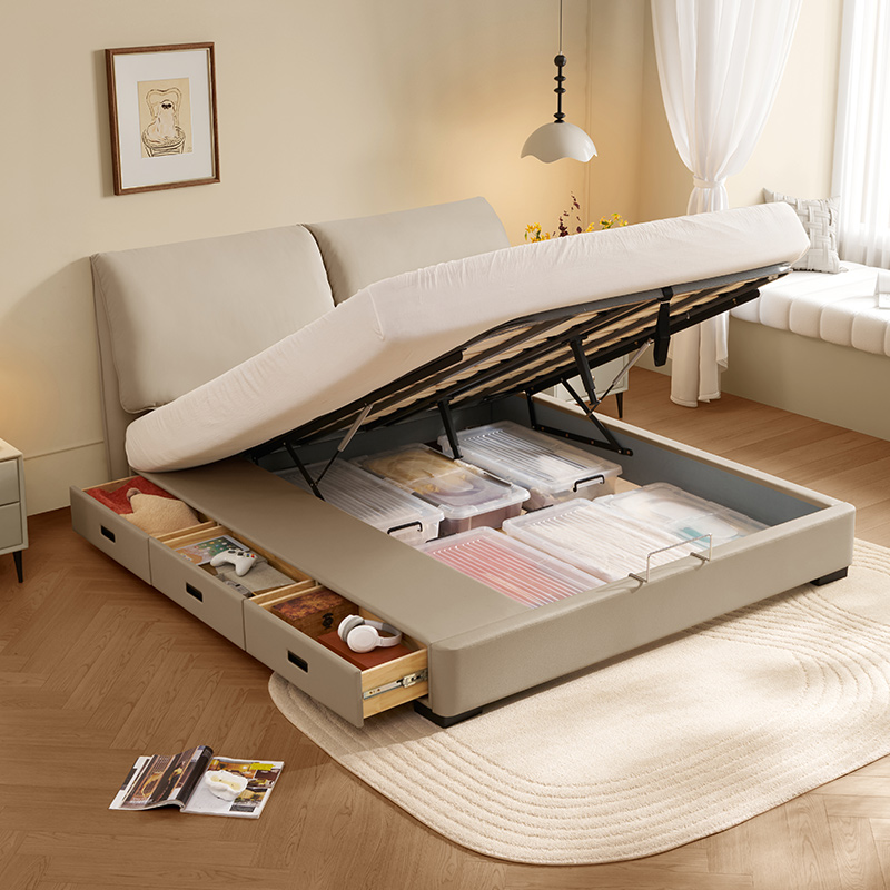 【专】顾家家居头层牛皮大象耳巨能装抽屉储物皮艺床架DS8211B