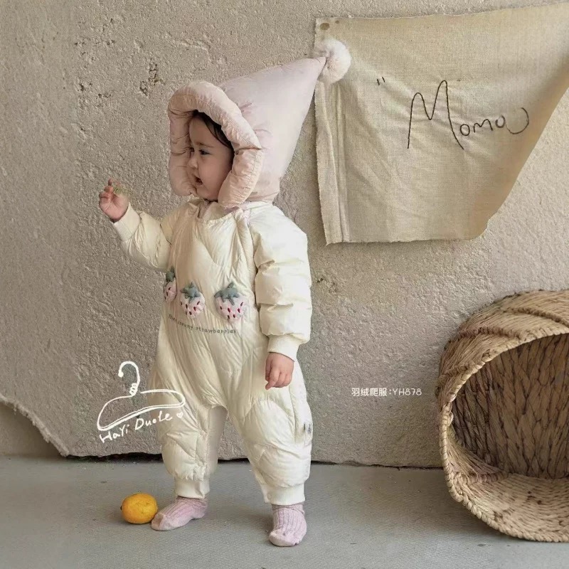 加绒卡通风保暖韩式极简风长袖加厚婴幼儿羽绒