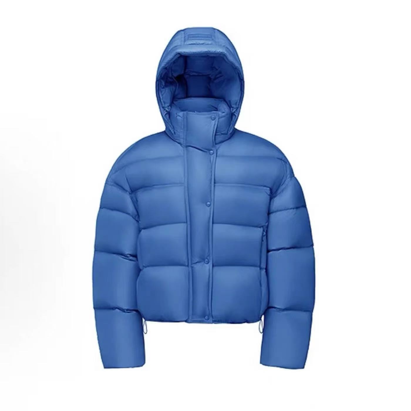 【工厂直销】羽绒服尼丝纺柔软面料时尚布鲁斯蓝连帽女装白鸭绒外套