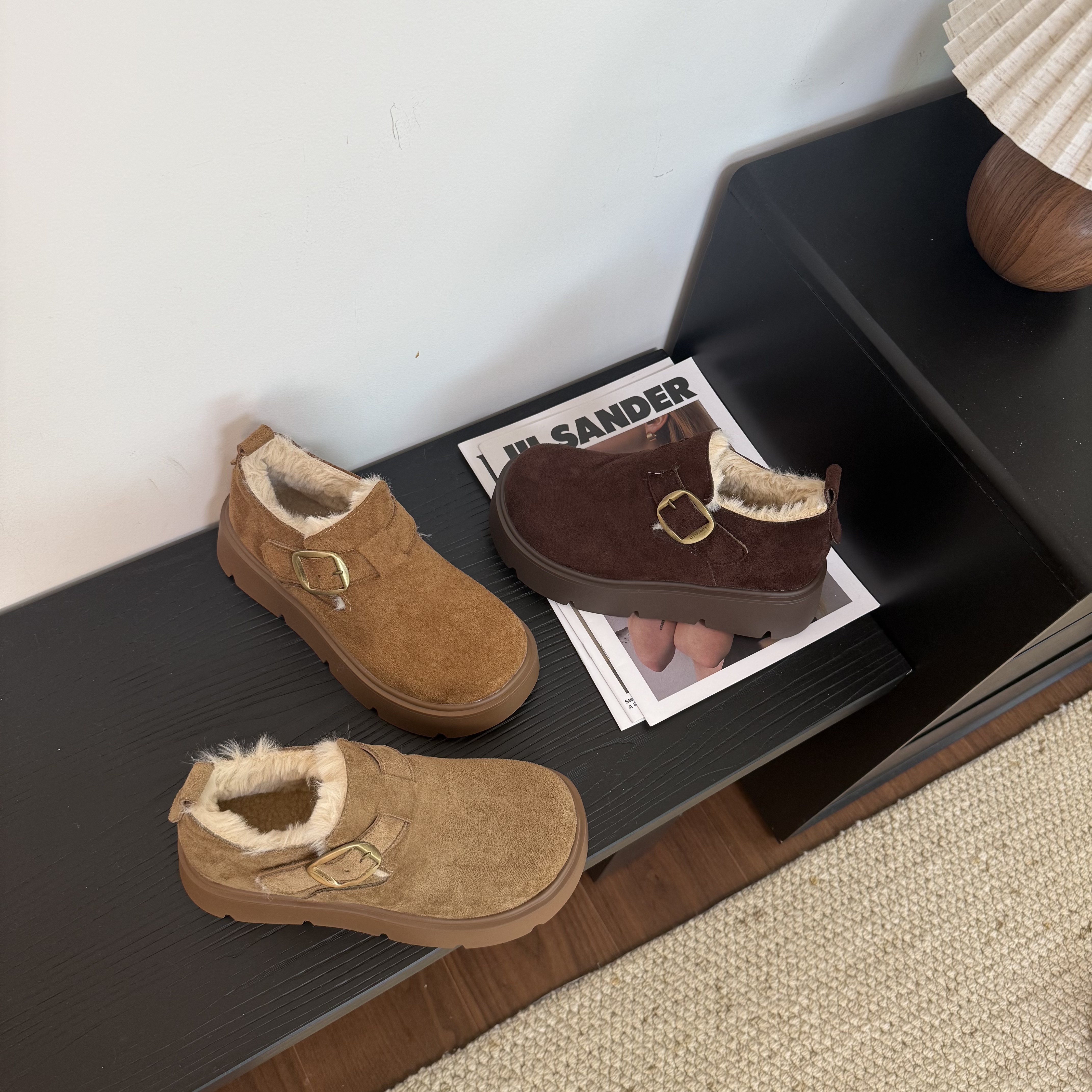 冬季网红新款5厘米增高防滑厚底雪地靴韩版经典加绒保暖勃肯鞋女