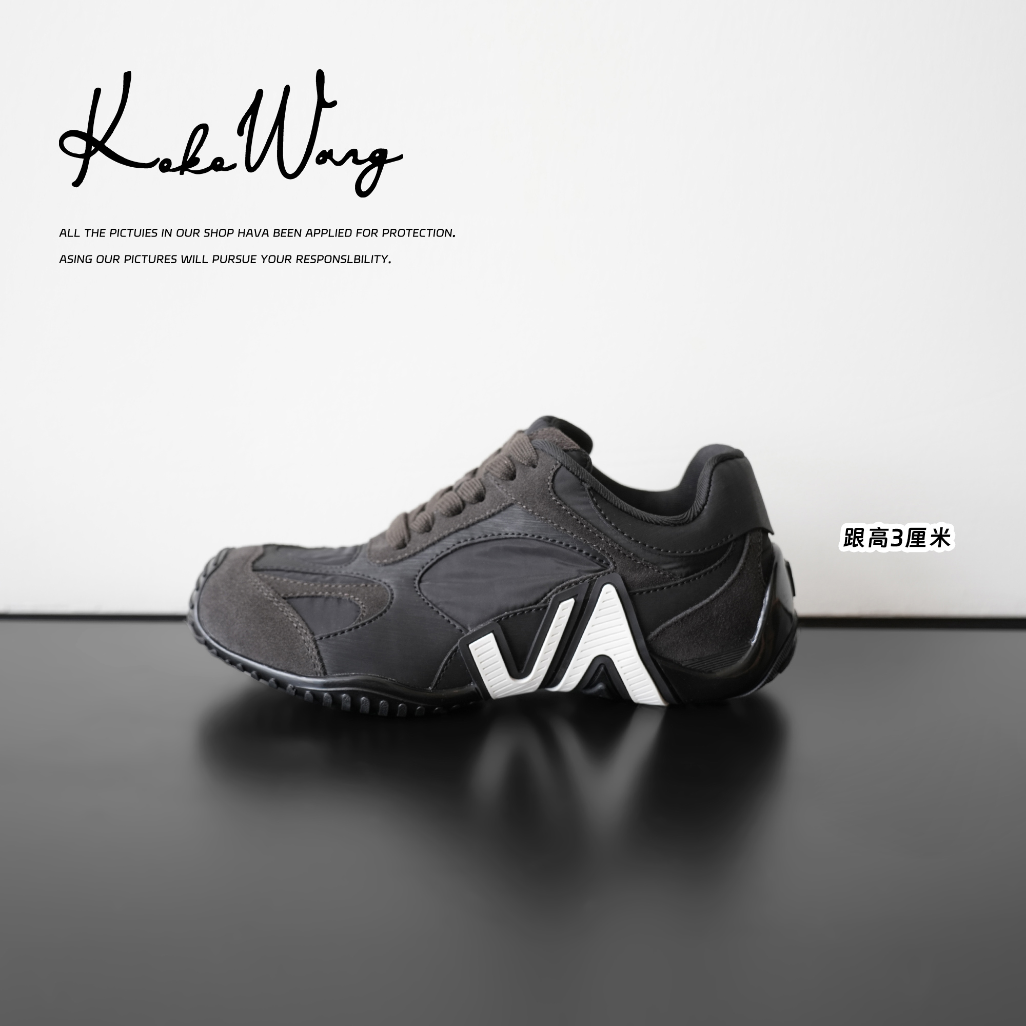 KOKO WANG秋冬新款拼接系带厚底增高舒适百搭休闲鞋X1515G24X06