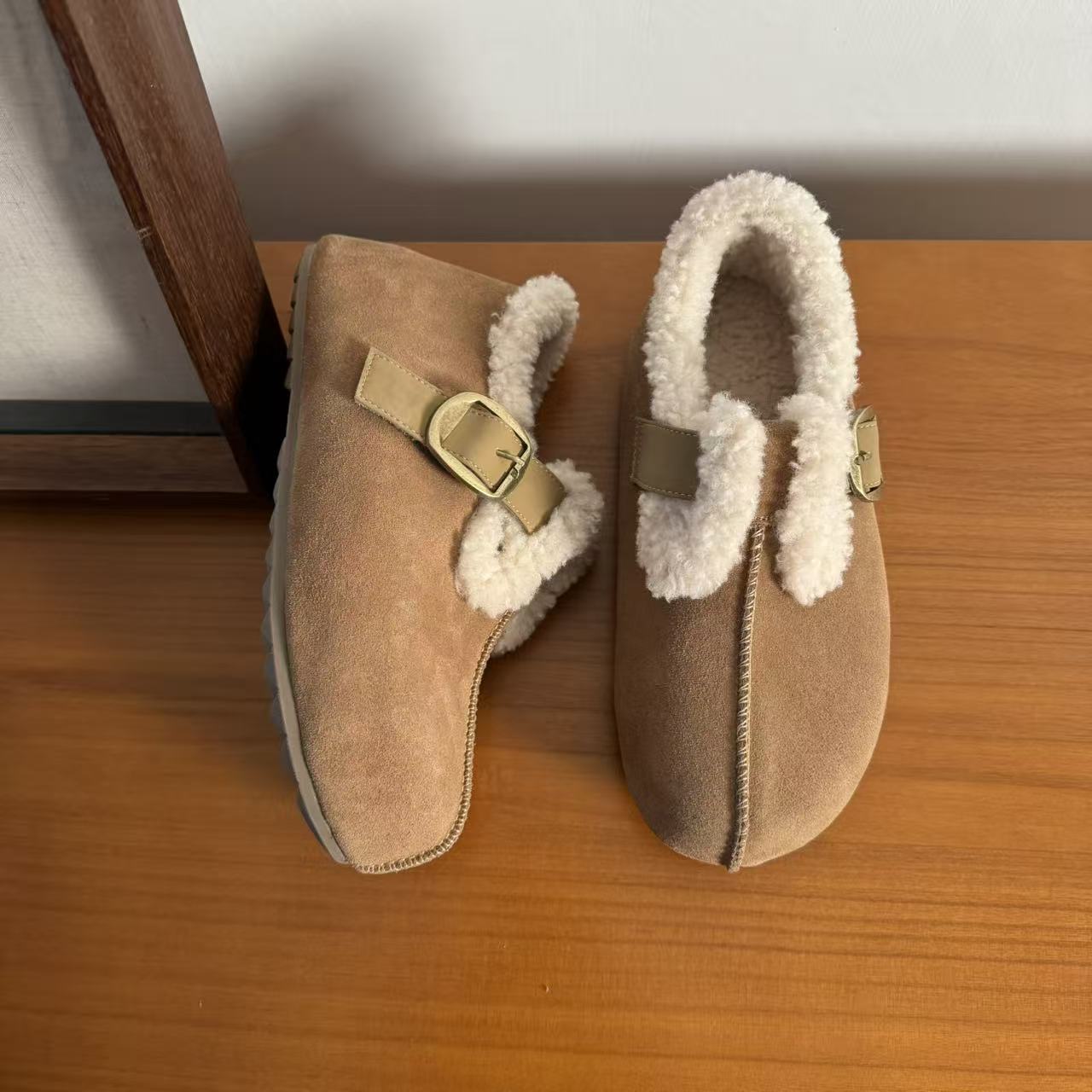 【增高4.0厘米~秀气版】增高显腿直足弓支撑毛毛勃肯鞋棉鞋ST6987