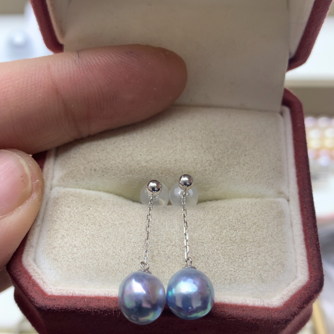 海水珍珠耳饰18K金镶嵌7.5-8真多麻风在吹耳线