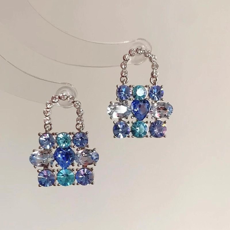 合金耳饰 N74法式蓝色包包耳环小香风精致轻奢气质高级耳饰 8420