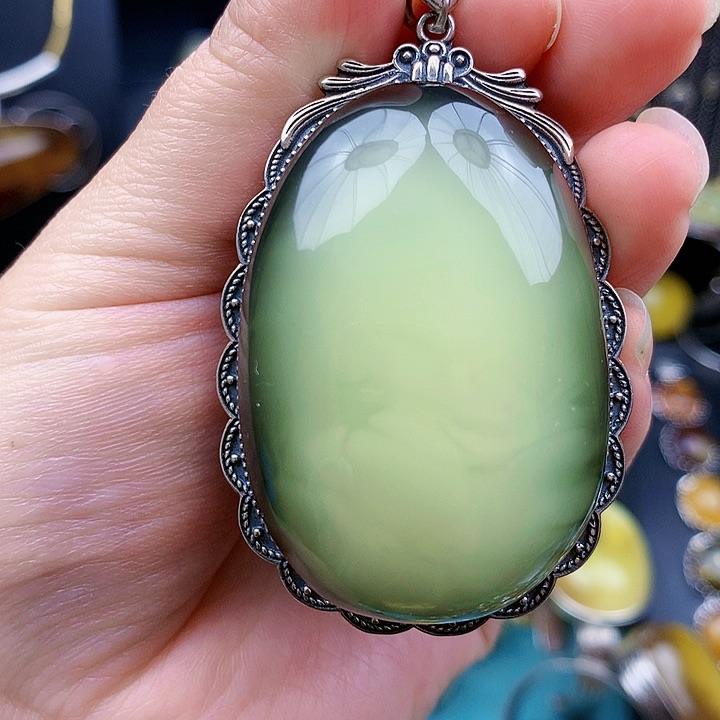 琥珀裸石银S925镶嵌坠