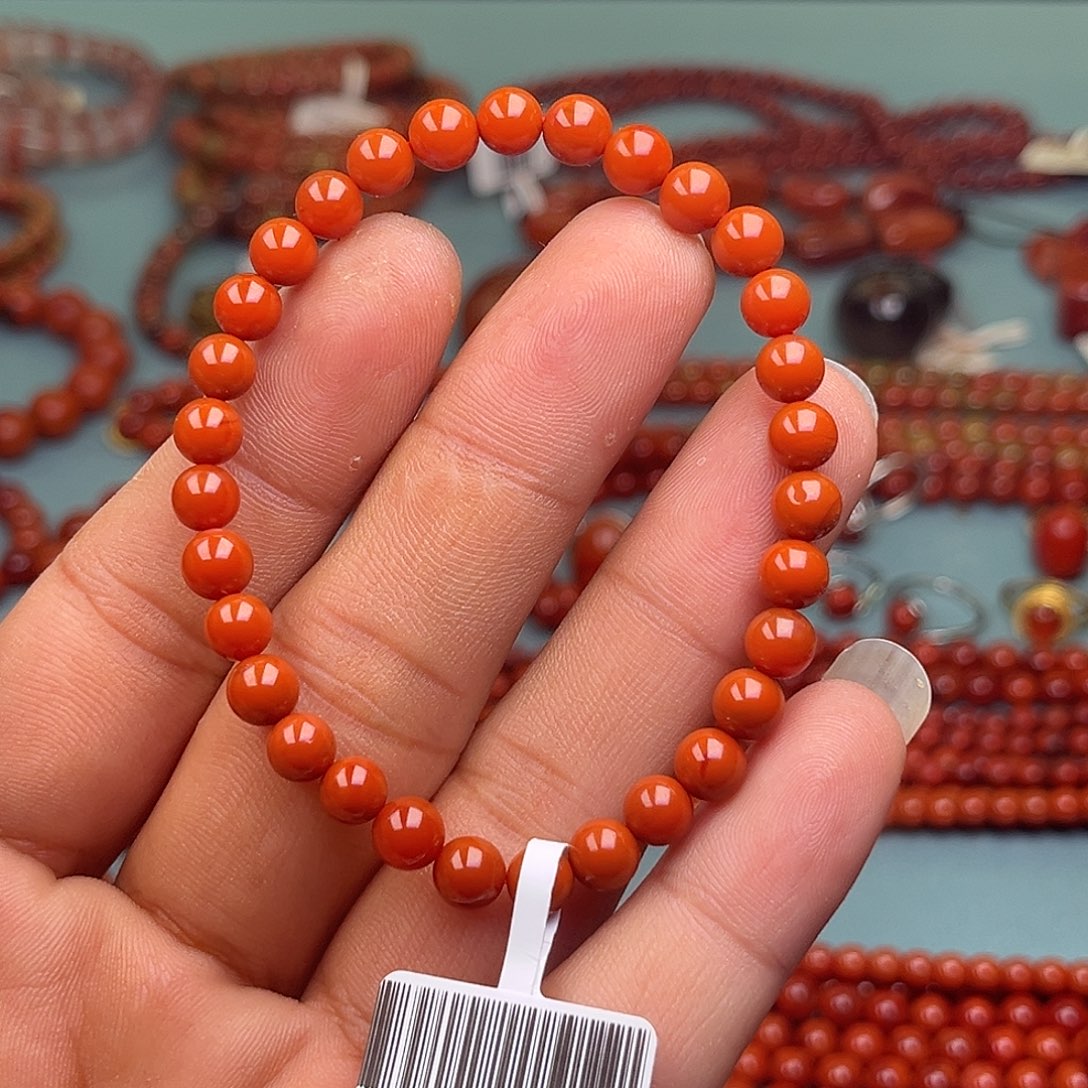 南红玛瑙未镶嵌手链柿子红卡6
