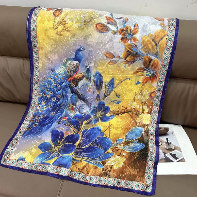 【清木优选】J003【彩羽华章】70*180左右丝巾黄色蓝色