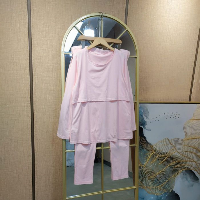 EY126孕妇粉色秋衣套装L90-130XL140