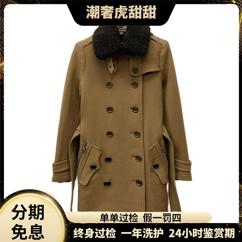 95新 BURBERRY/博柏利 j17131 狐狸毛领排扣混纺羊绒大衣 潮奢虎