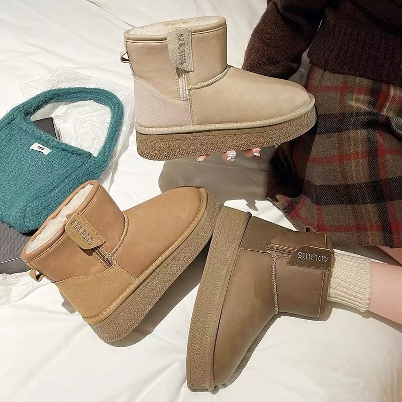 【刘姐高货】皮面雪地靴（加绒）侧面拉链款千金风6619