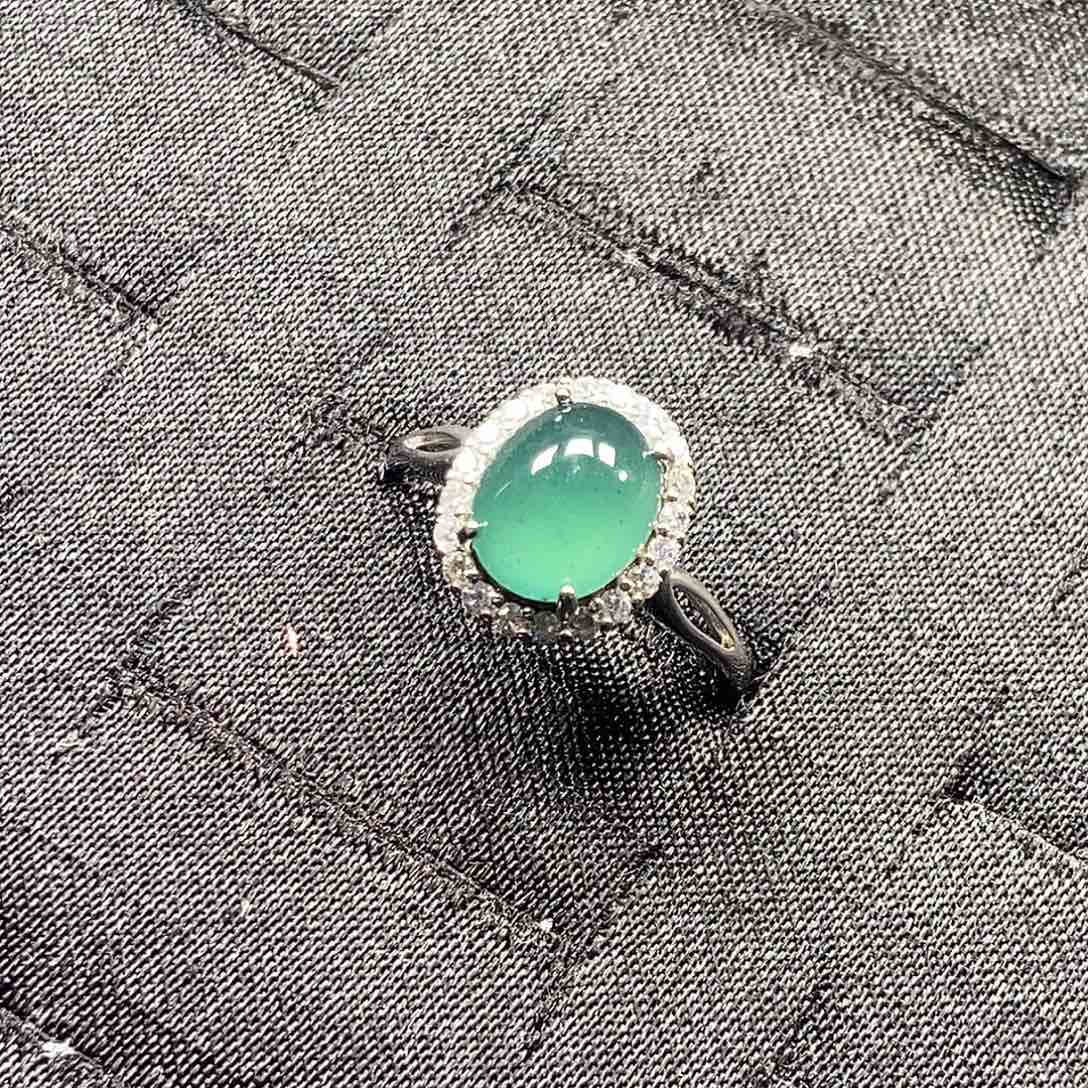 翡翠银S925镀金镶嵌戒指