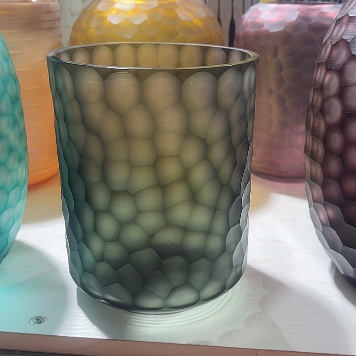 琉璃手工艺品灰色磨刻花瓶花器高20口14