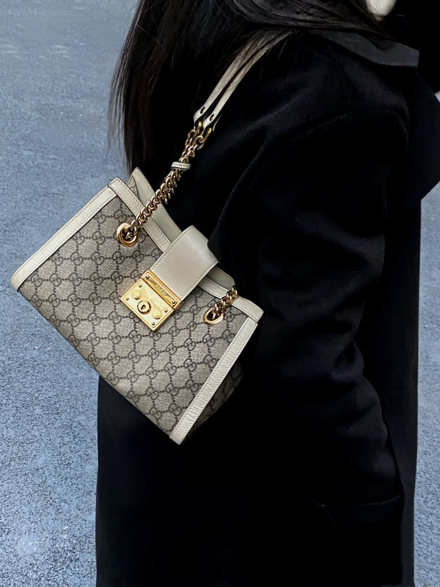 95新 GUCCI/古驰 多宝二奢/98732/padlock白色小号