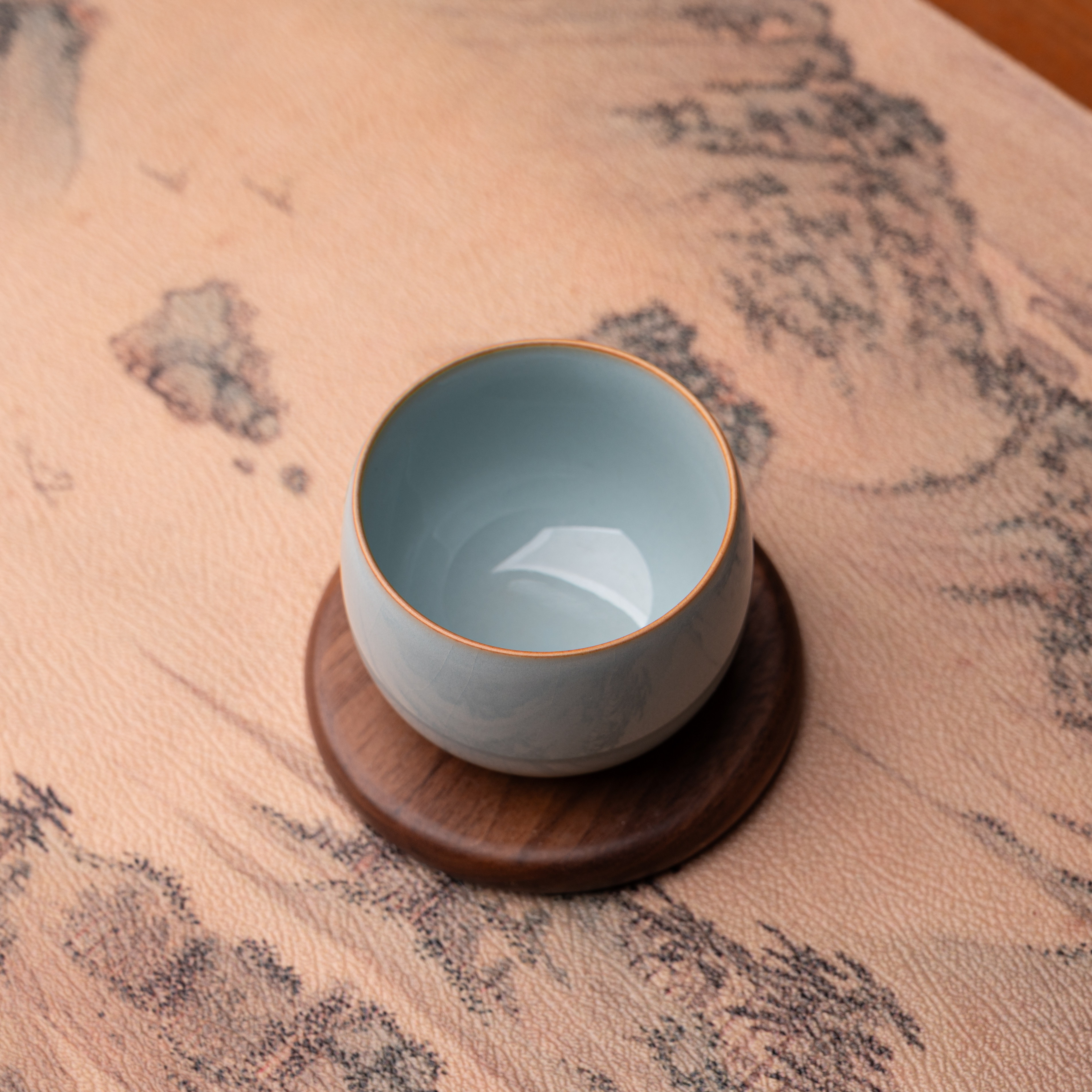 运圈卧足罗汉支钉烧80cc手拉胚天青汝州原矿原釉茶具茶杯主人杯