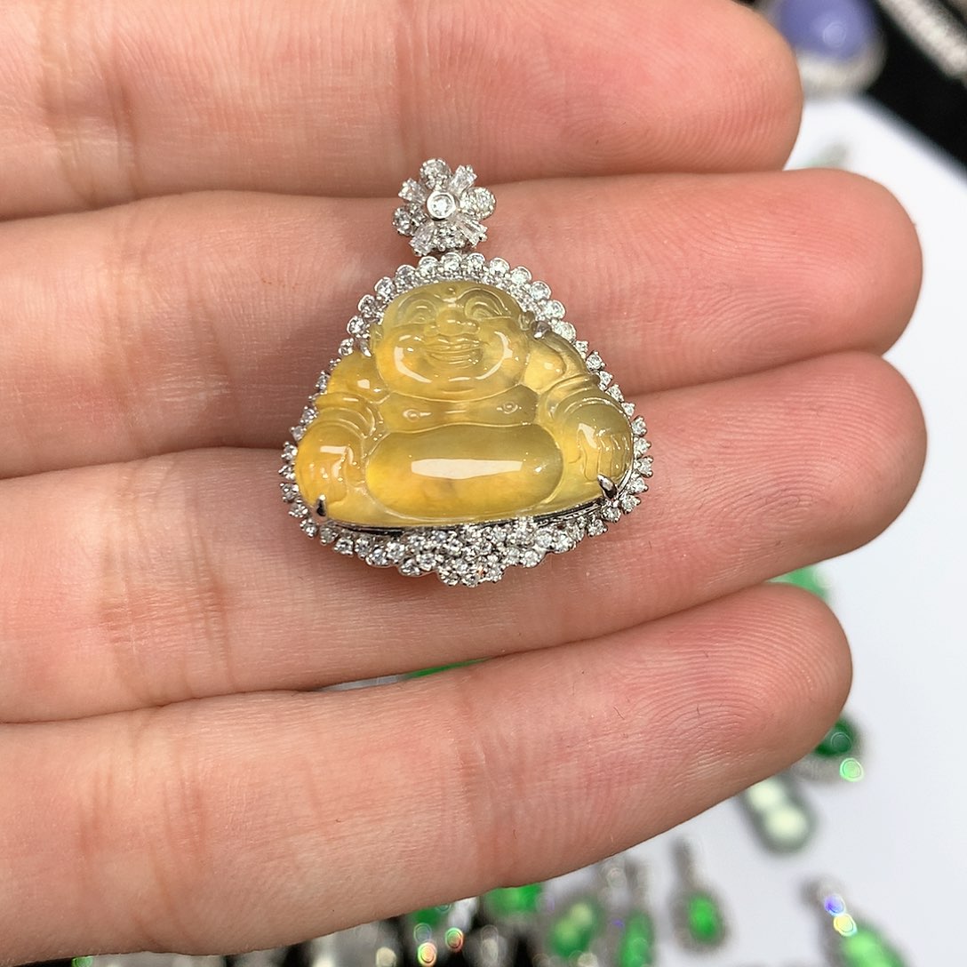 翡翠吊坠(不含链)18K金镶嵌黄佛公