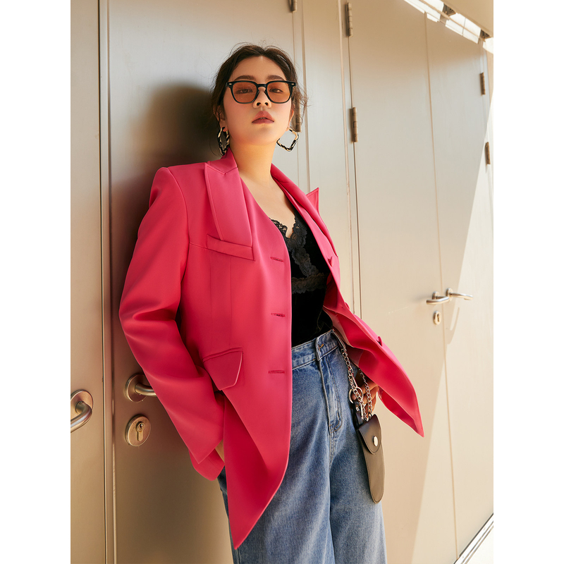 【折扣款】PLUSMALL 复古设计感薄款休闲西装外套PM22030280