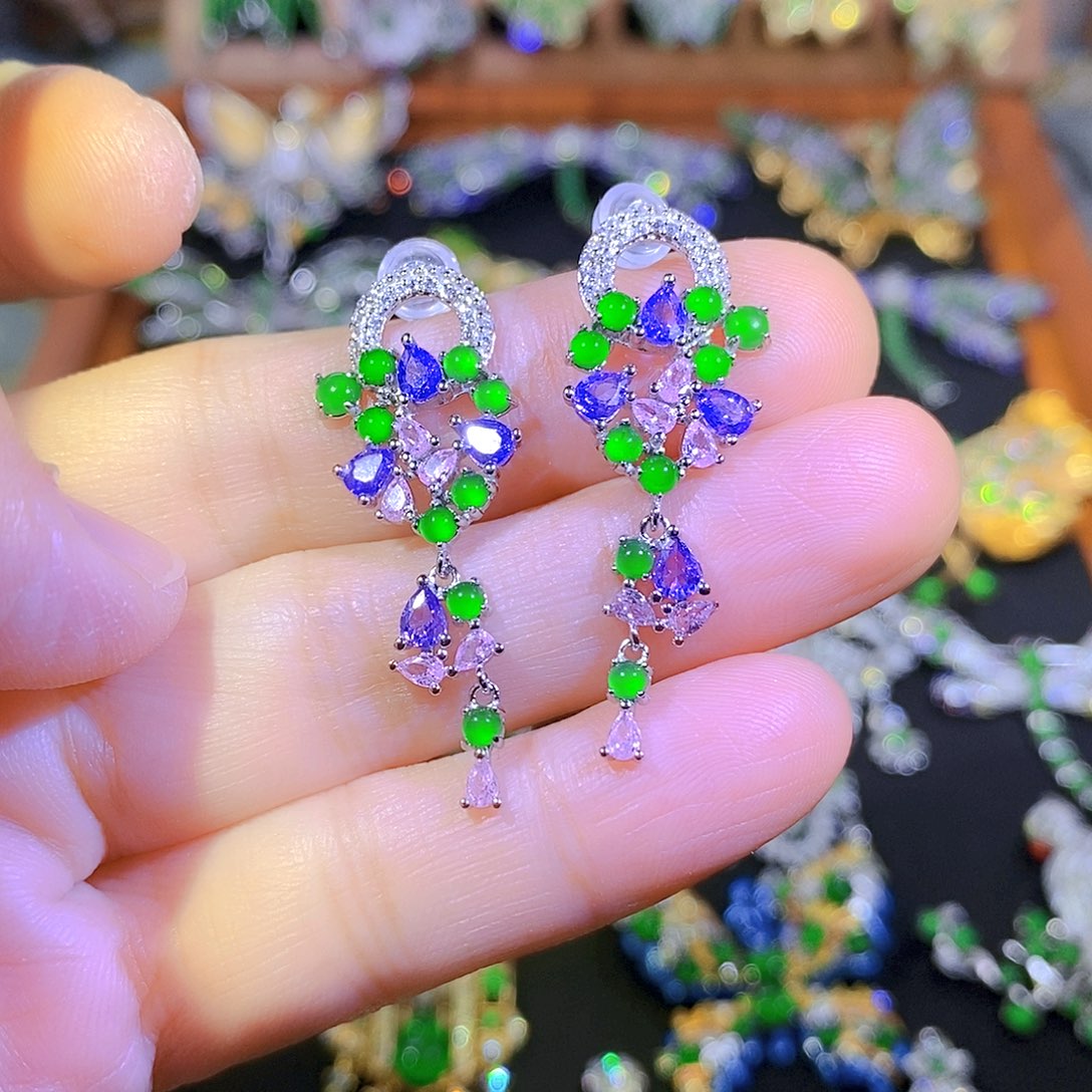 吊坠(不含链)银S925镀金镶嵌翡翠